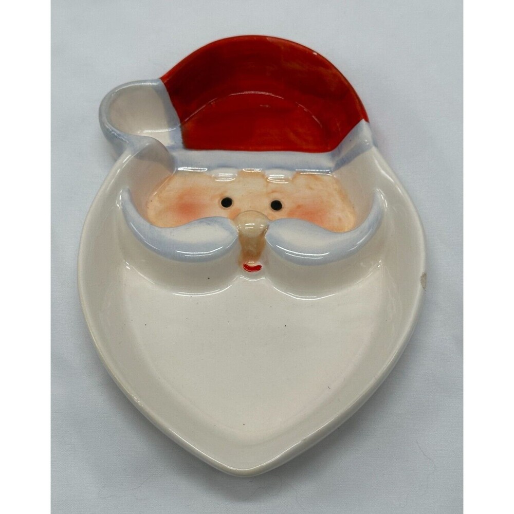 ATICO Santa Face- Divided Ceramic Christmas Candy/Trinket Dish - Ashtray - 5x7"